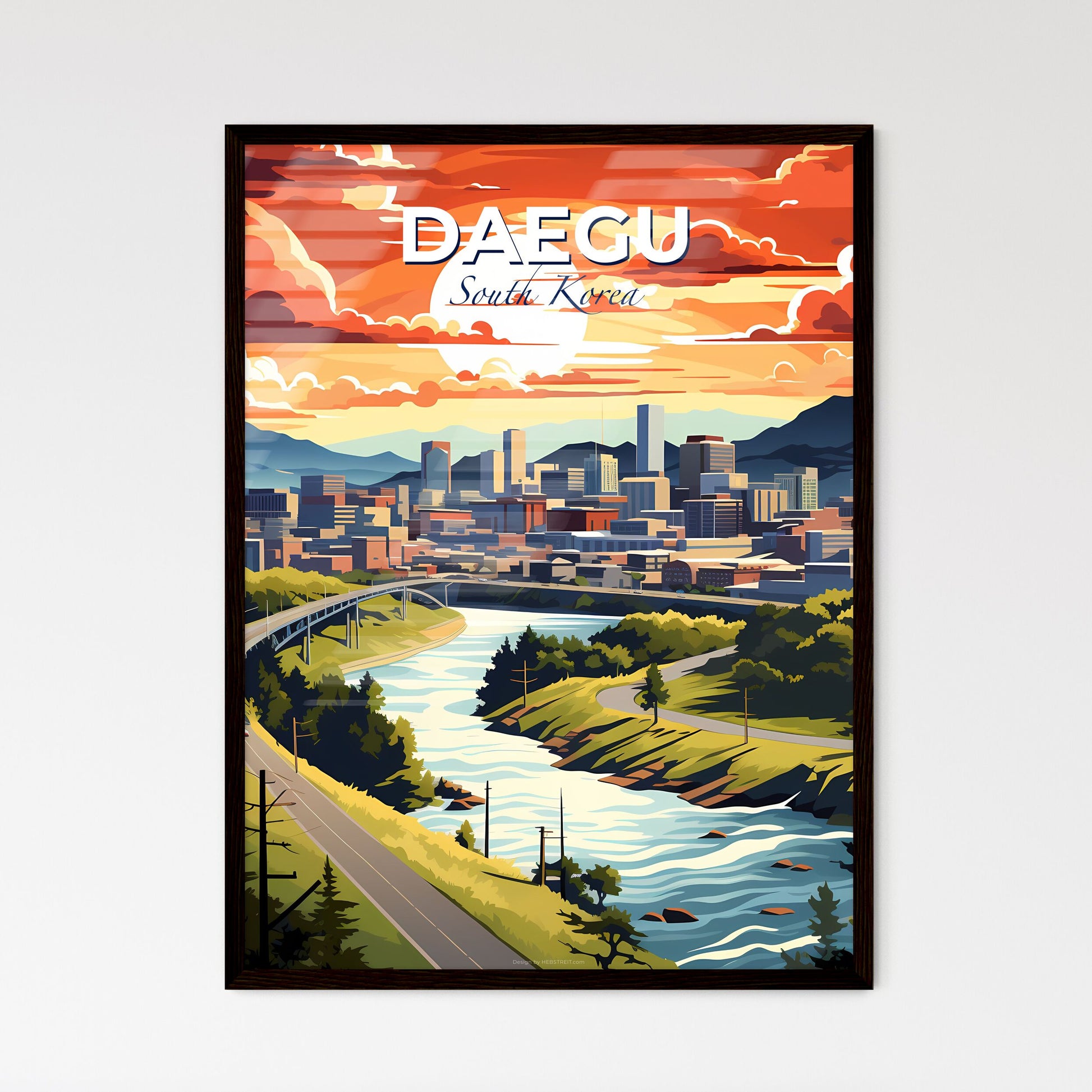 Visionary Interpretation of Daegu Cityscape with Vibrant River and Artist's Perspective Default Title