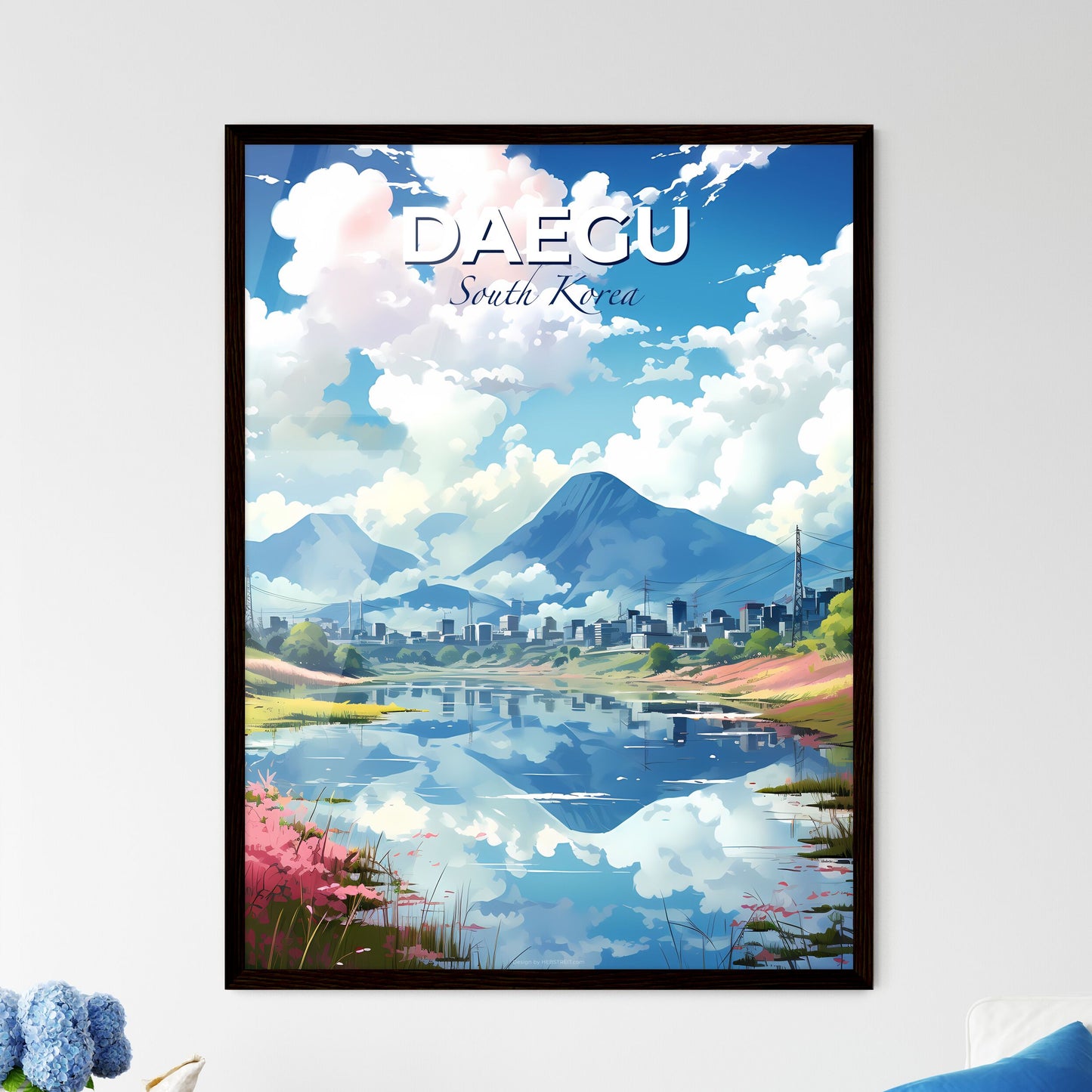 Painting of Daegu City South Korea Vibrant Artistic Flowery River Skyline Default Title