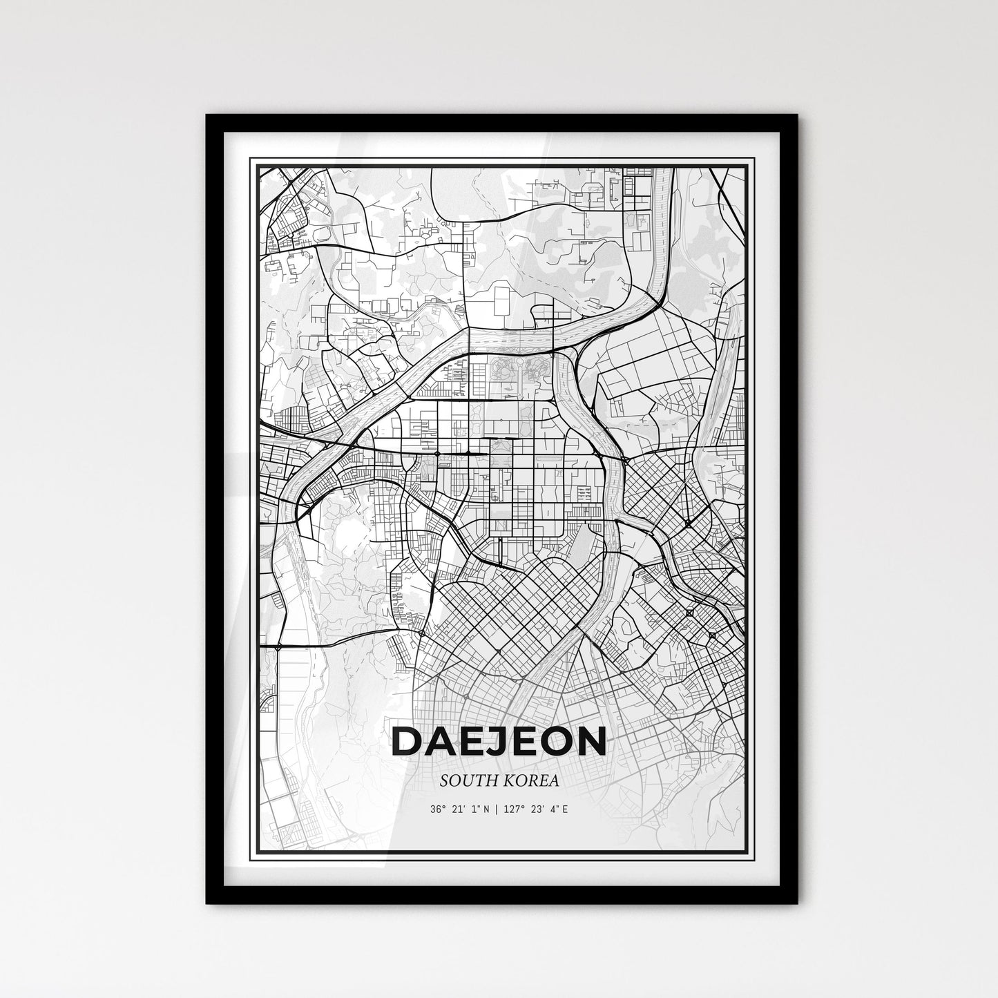 Daejeon South Korea - Scandinavian Style City Map for Modern Home Decor