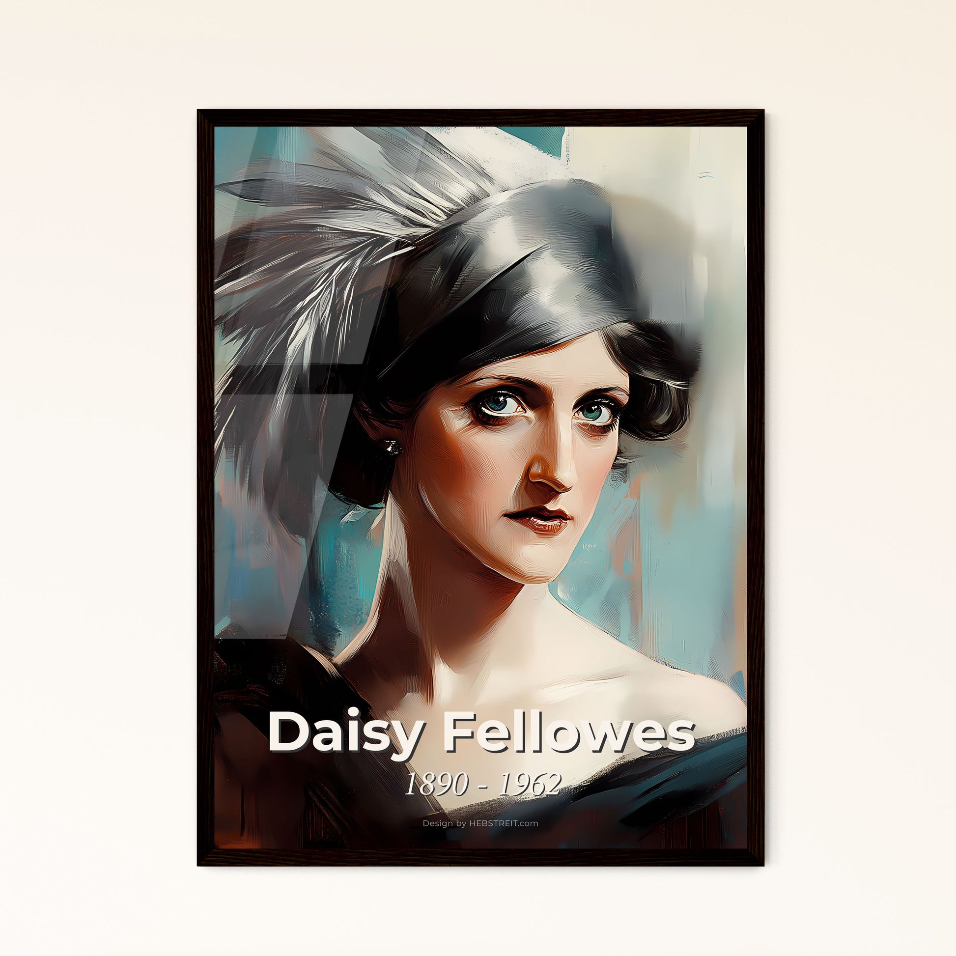 Portrait of Daisy Fellowes, 1890 - 1962. Impressionistic painting of a woman with a feathered headdress.