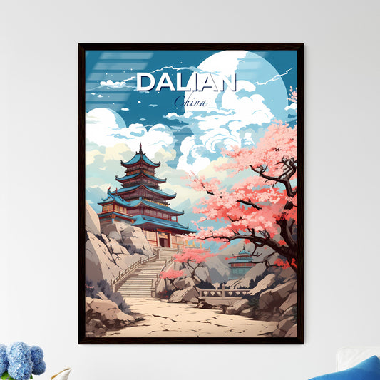 Dalian Skyline Watercolor Painting: Hilltop Building, Tree, and Cherry Blossom Default Title