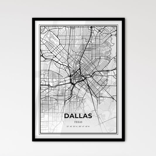 Dallas Texas - Scandinavian Style City Map for Modern Home Decor