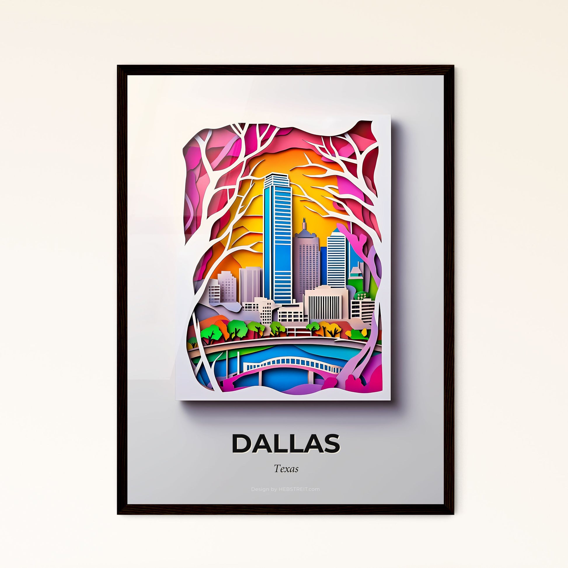 Vivid Dallas, Texas - a paper cut of a city with a river