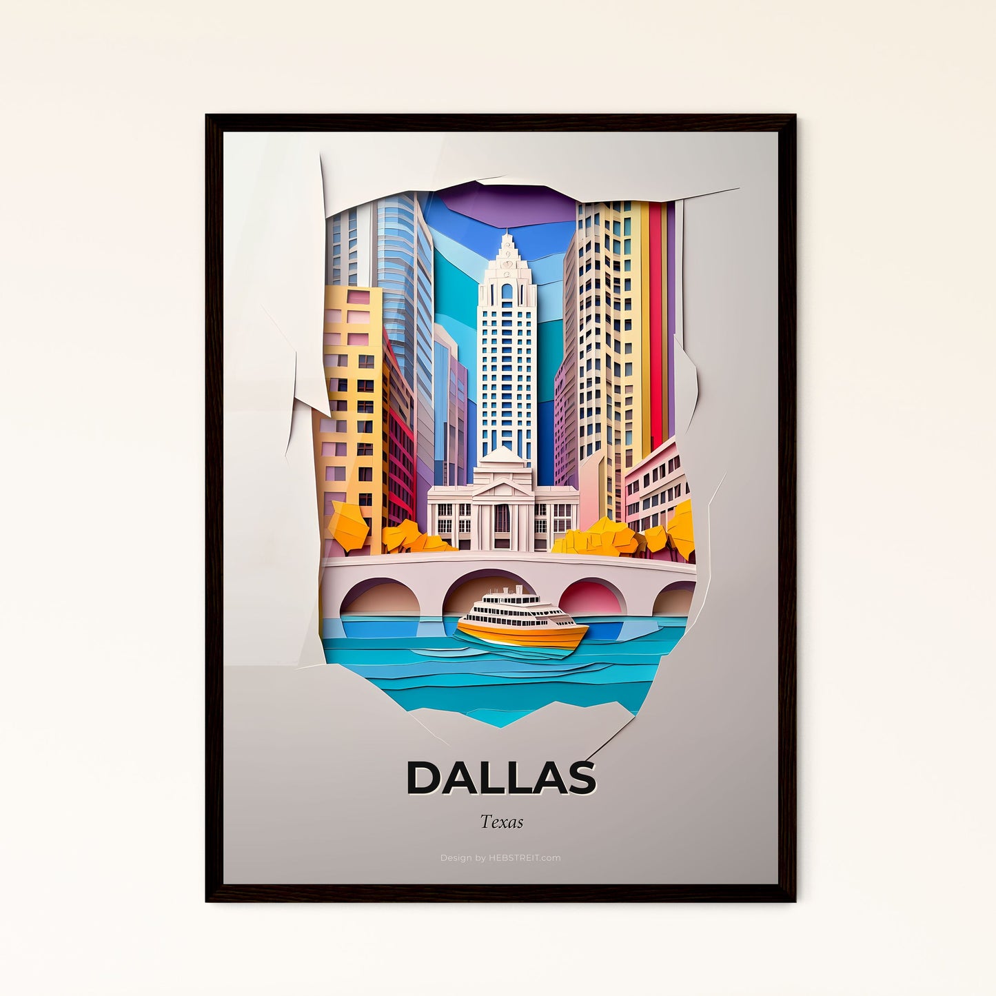 Vivid Dallas, Texas - a paper cut of a boat in a river