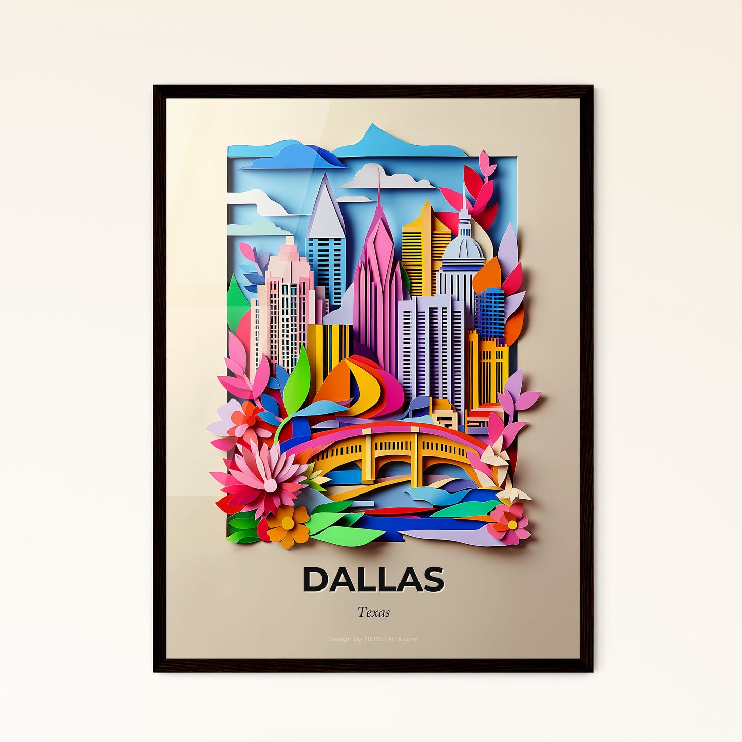 Vivid Dallas, Texas - a paper cut of a city with a rainbow bridge