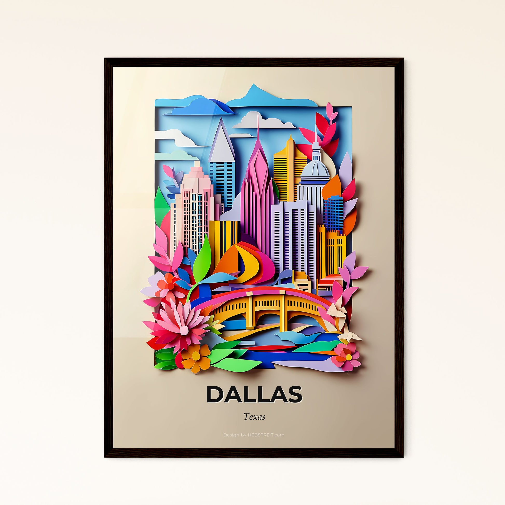 Vivid Dallas, Texas - a paper cut of a city with a rainbow bridge