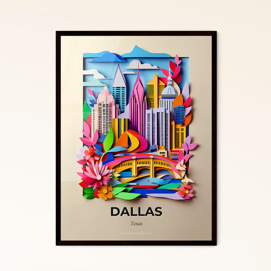 Vivid Dallas, Texas - a paper cut of a city with a rainbow bridge