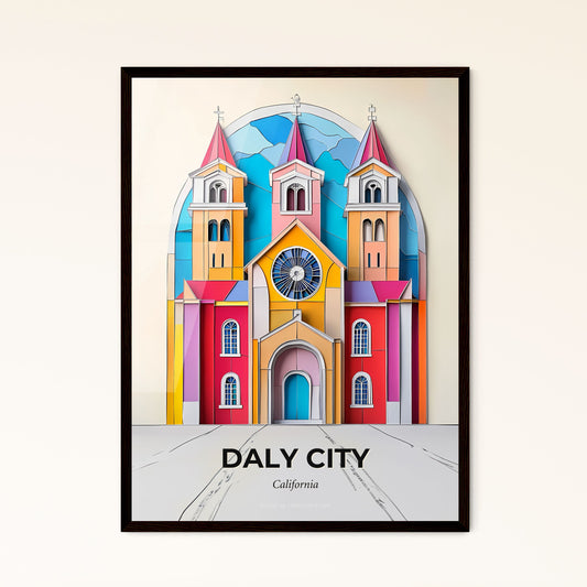 Vivid Daly City, California - a paper cut of a church with a clock