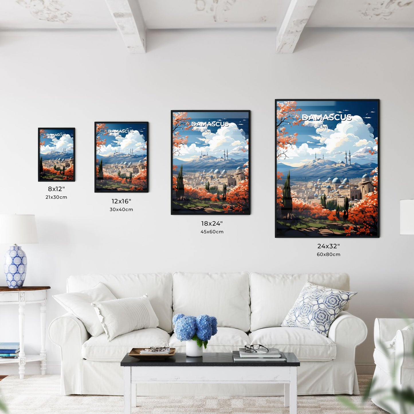 Painting of Damascus Syria City Skyline with Domes and Mountains Default Title