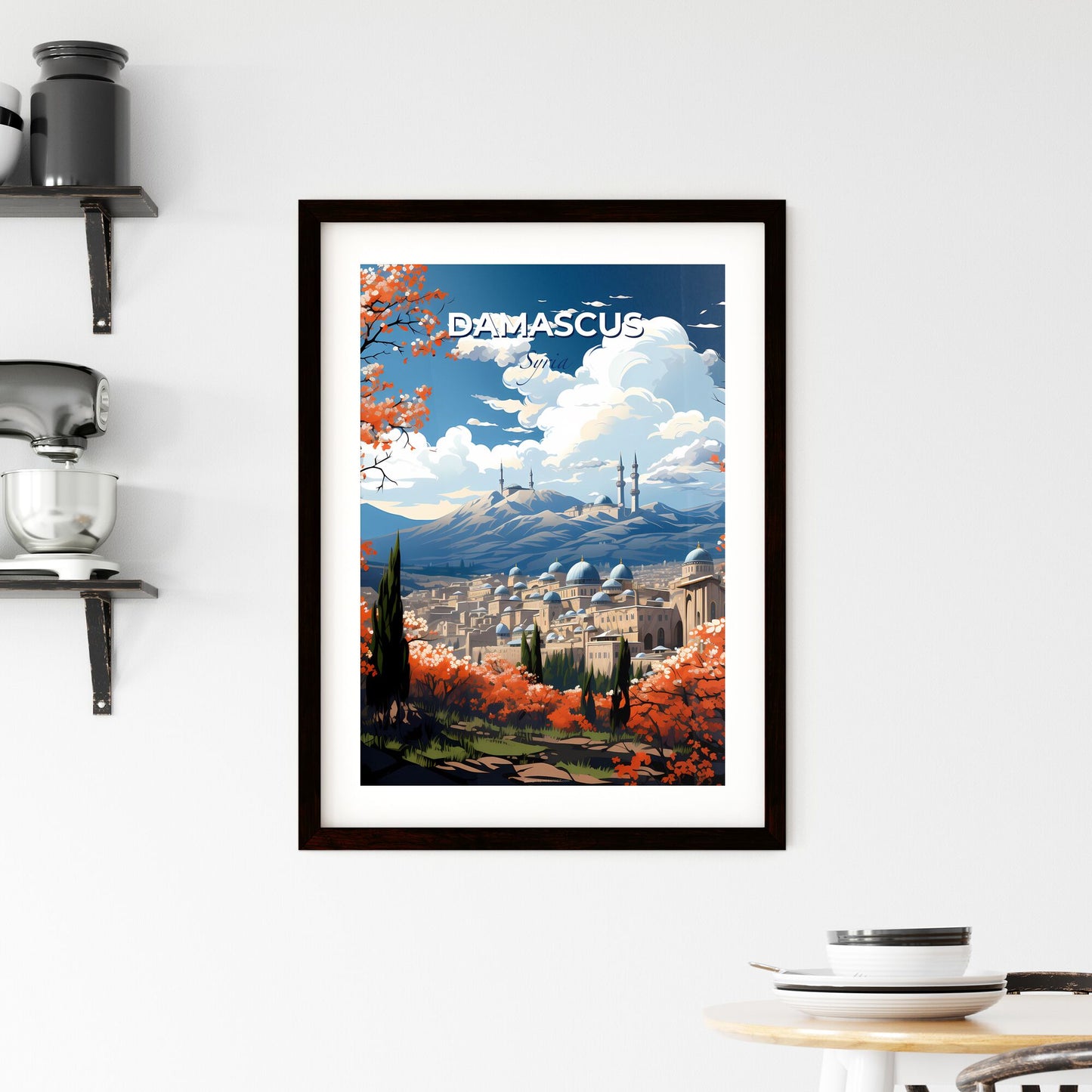 Painting of Damascus Syria City Skyline with Domes and Mountains Default Title