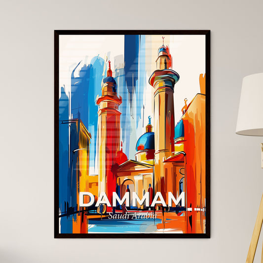 Vibrant Dammam, Saudi Arabia - A Painting Of A Building With Towers And Blue Domes