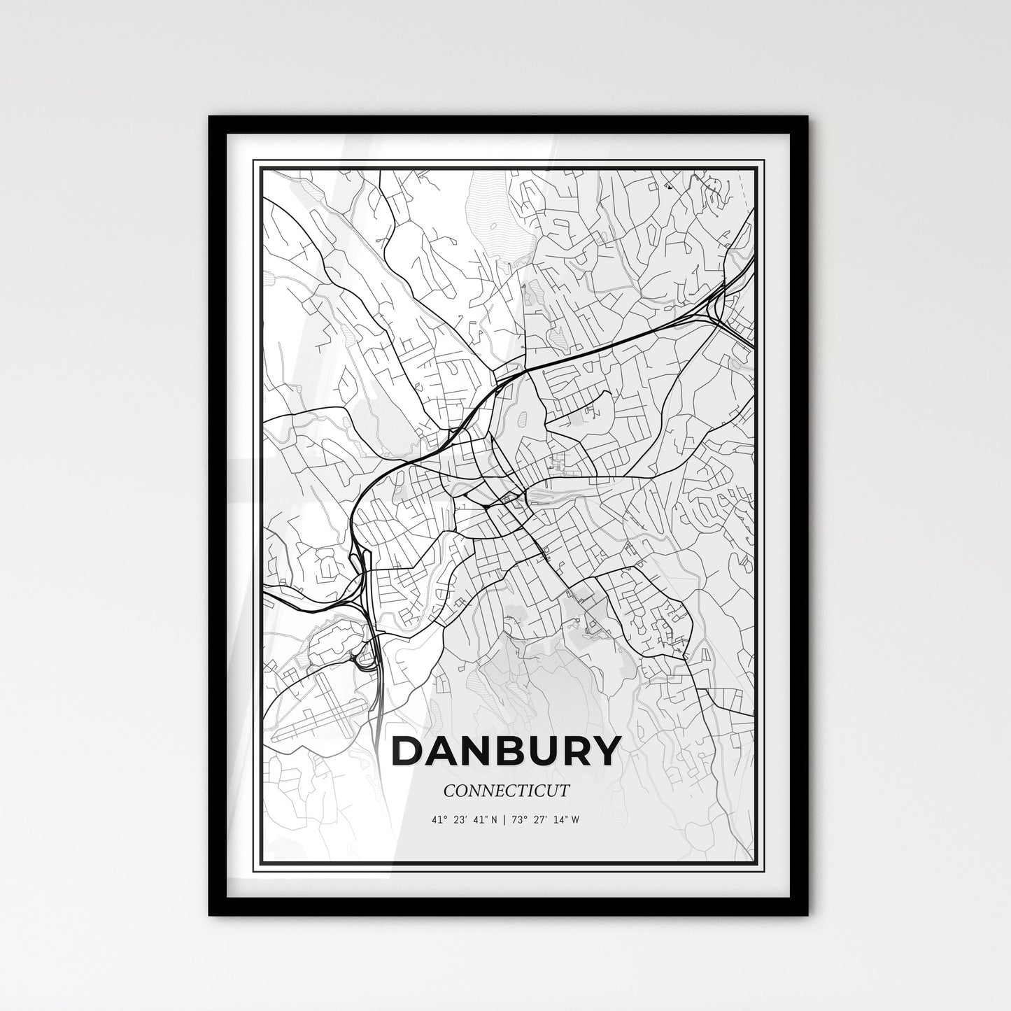 Danbury Connecticut - Scandinavian Style City Map for Modern Home Decor