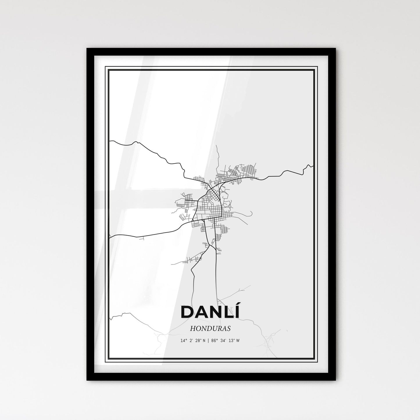 Danlí Honduras - Scandinavian Style City Map for Modern Home Decor