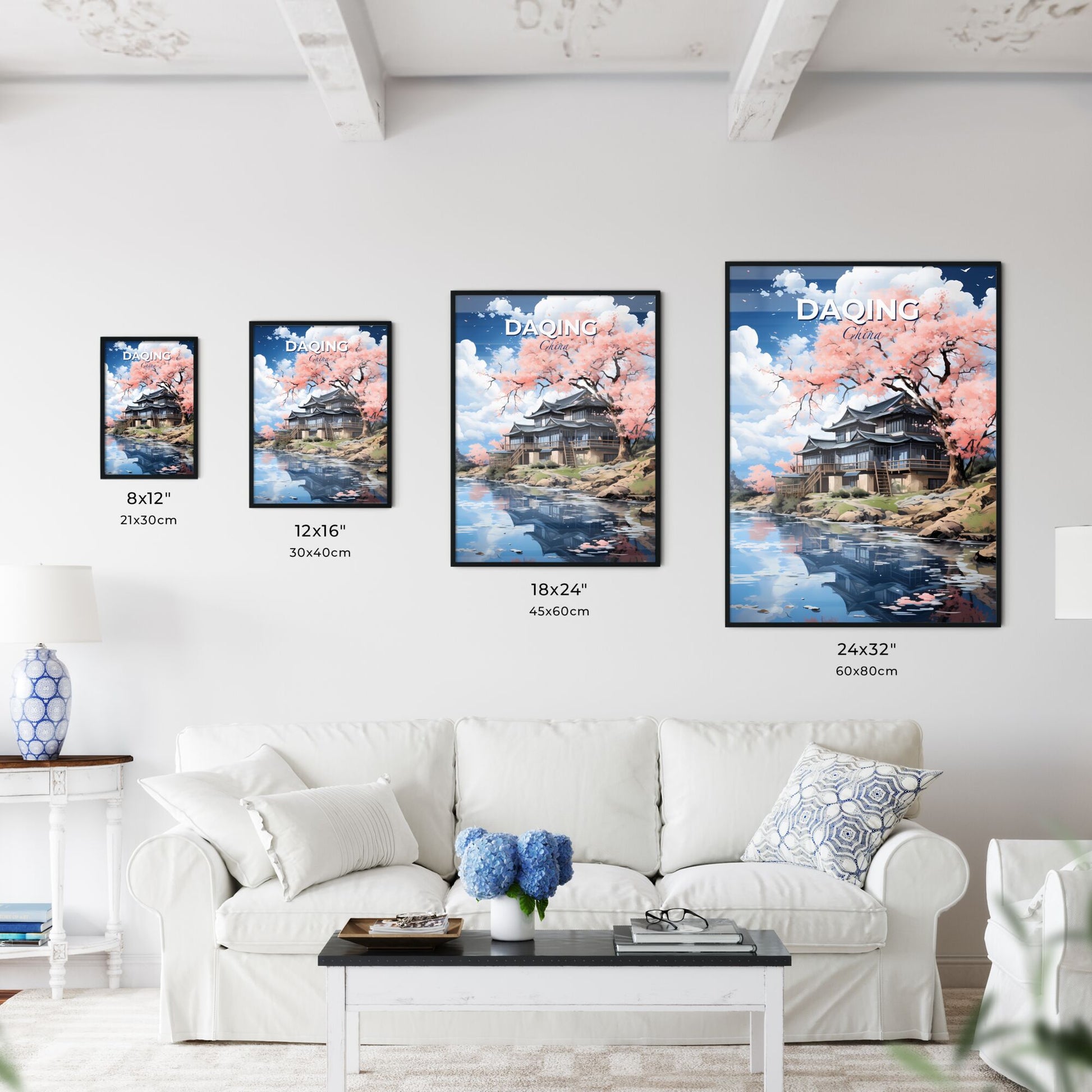 Daqing China Skyline Art Painting House Waterside Vibrant Canvas Contemporary Home Decor Asian Landscape Default Title