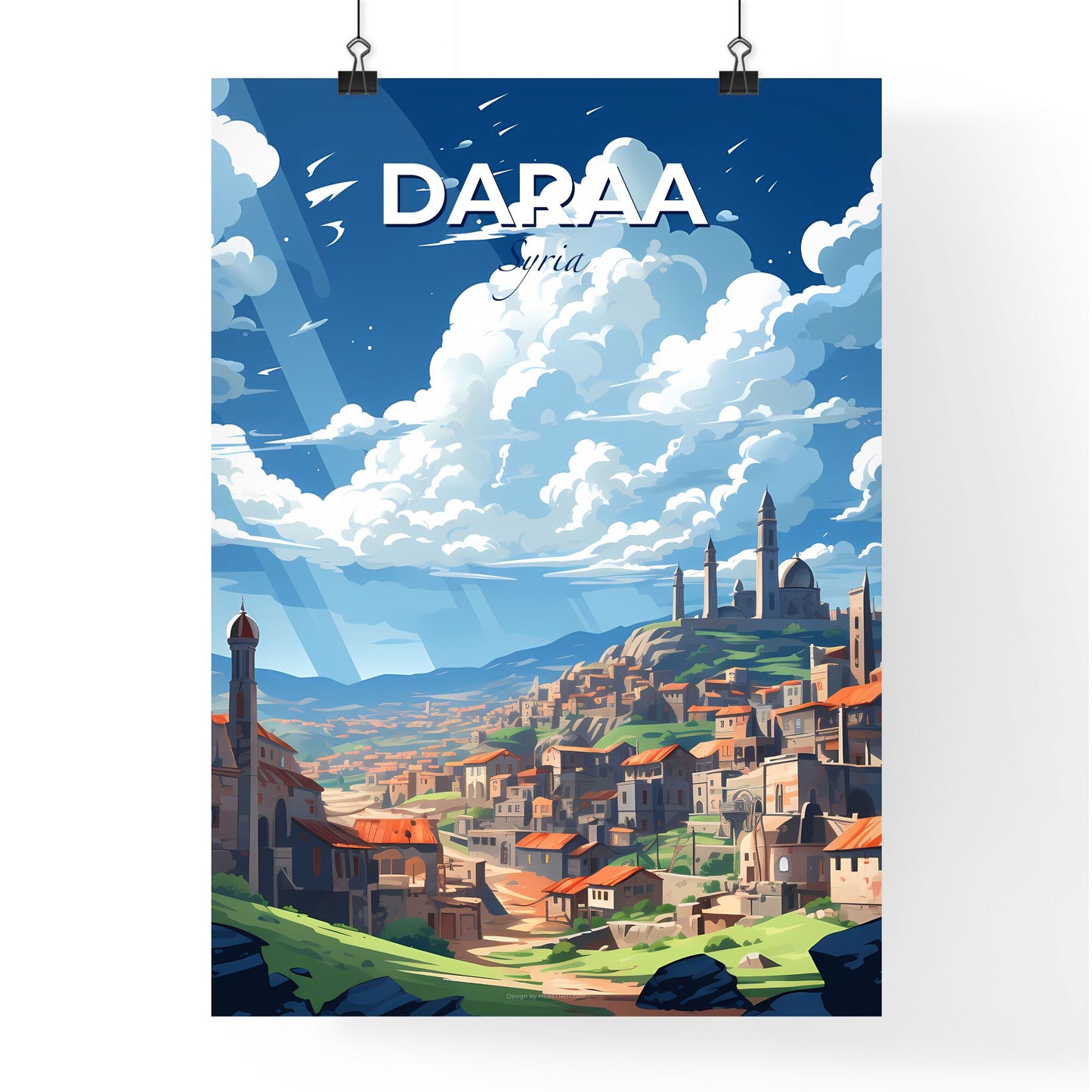 Cartoon Town Scene Colorful Painting Daraa Syria Cityscape Default Title