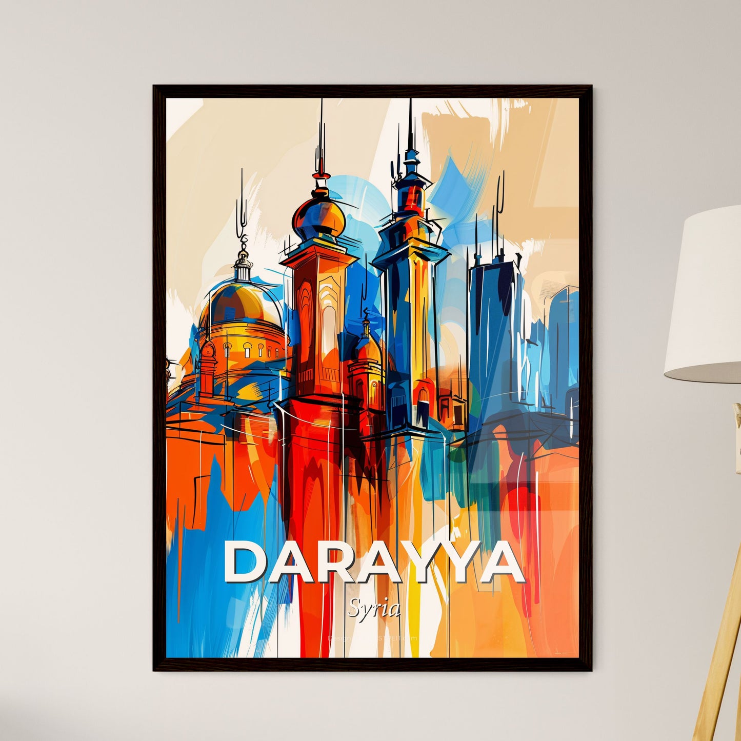 Vibrant Darayya, Syria - A Colorful Drawing Of A Building