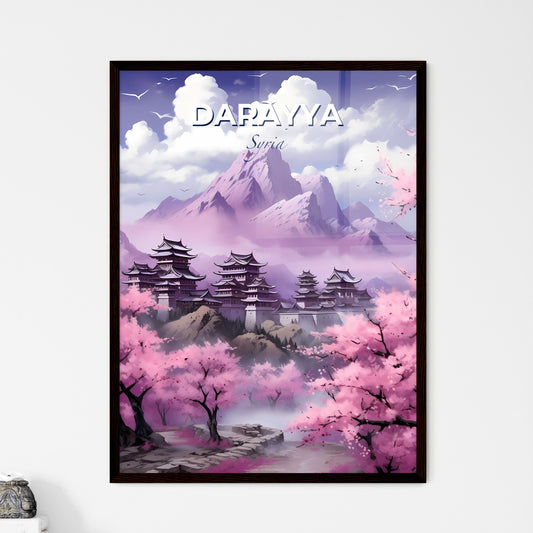 Vibrant Modern Painting - Acrylic Mountain Landscape with Pink Flowers Default Title