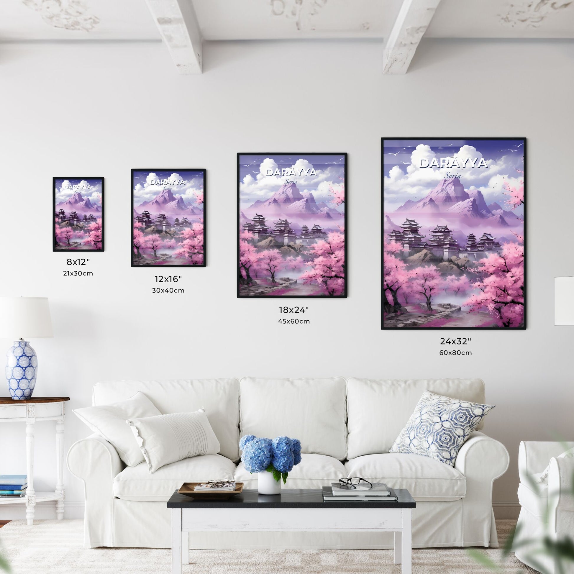 Vibrant Modern Painting - Acrylic Mountain Landscape with Pink Flowers Default Title