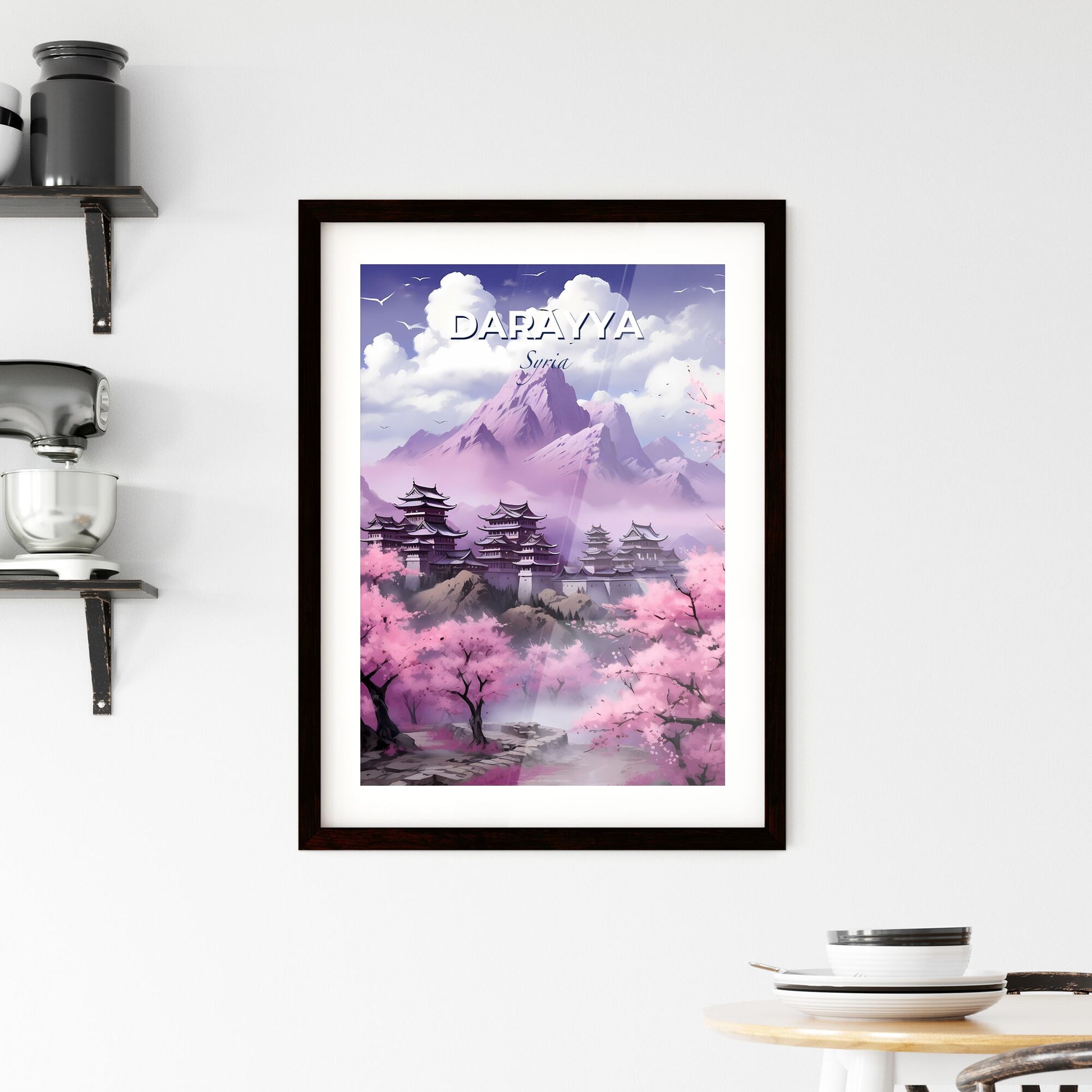 Vibrant Modern Painting - Acrylic Mountain Landscape with Pink Flowers Default Title