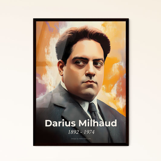 Portrait of Darius Milhaud, 1892 - 1974. Impressionistic painting of a man in a suit.