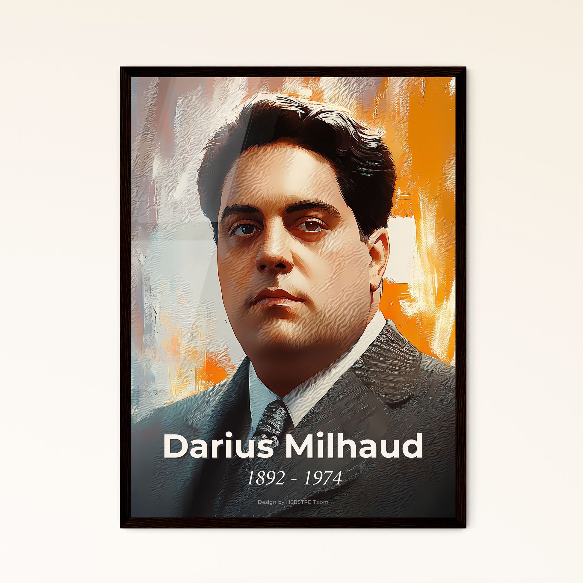 Portrait of Darius Milhaud, 1892 - 1974. Impressionistic painting of a man in a suit.