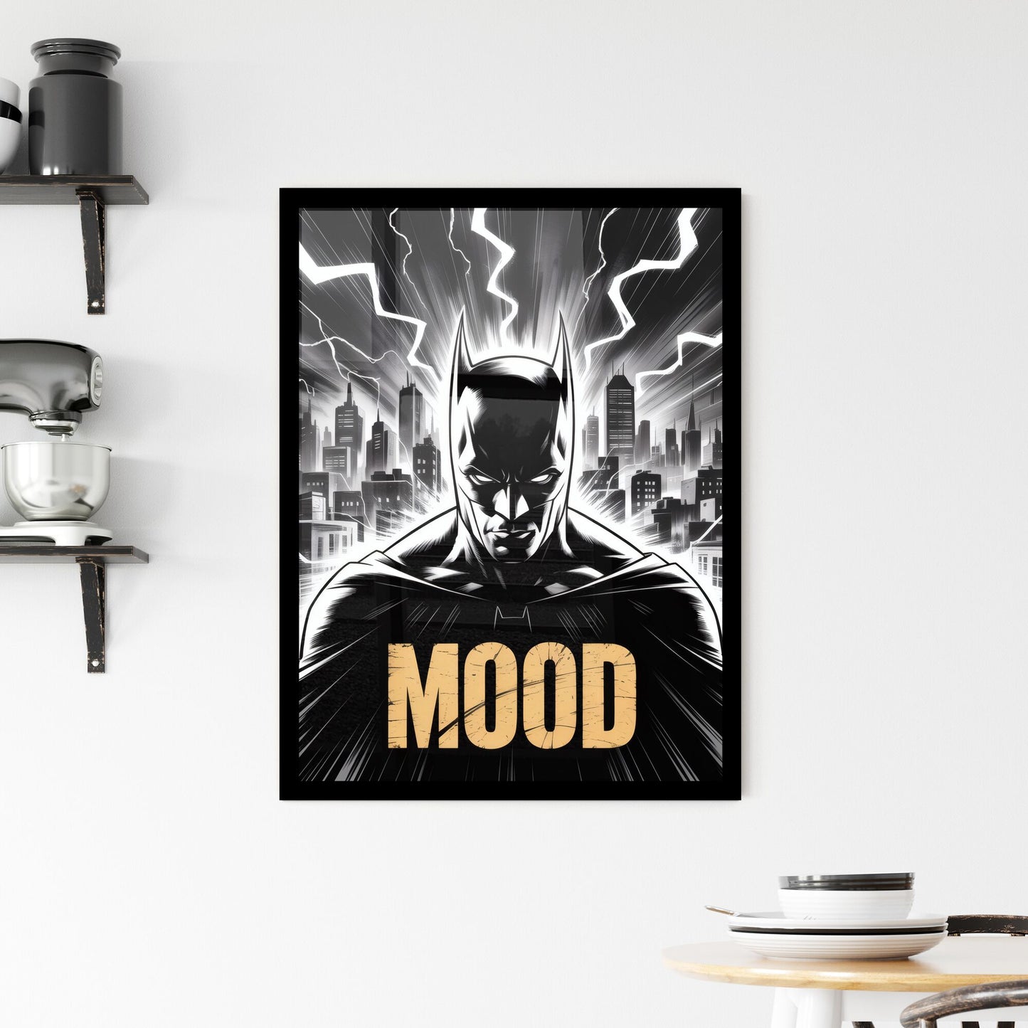 Dark Hero Silhouette: Capturing the Intensity and Mood of Urban Nightlife in Monochrome Contrast Framed Print