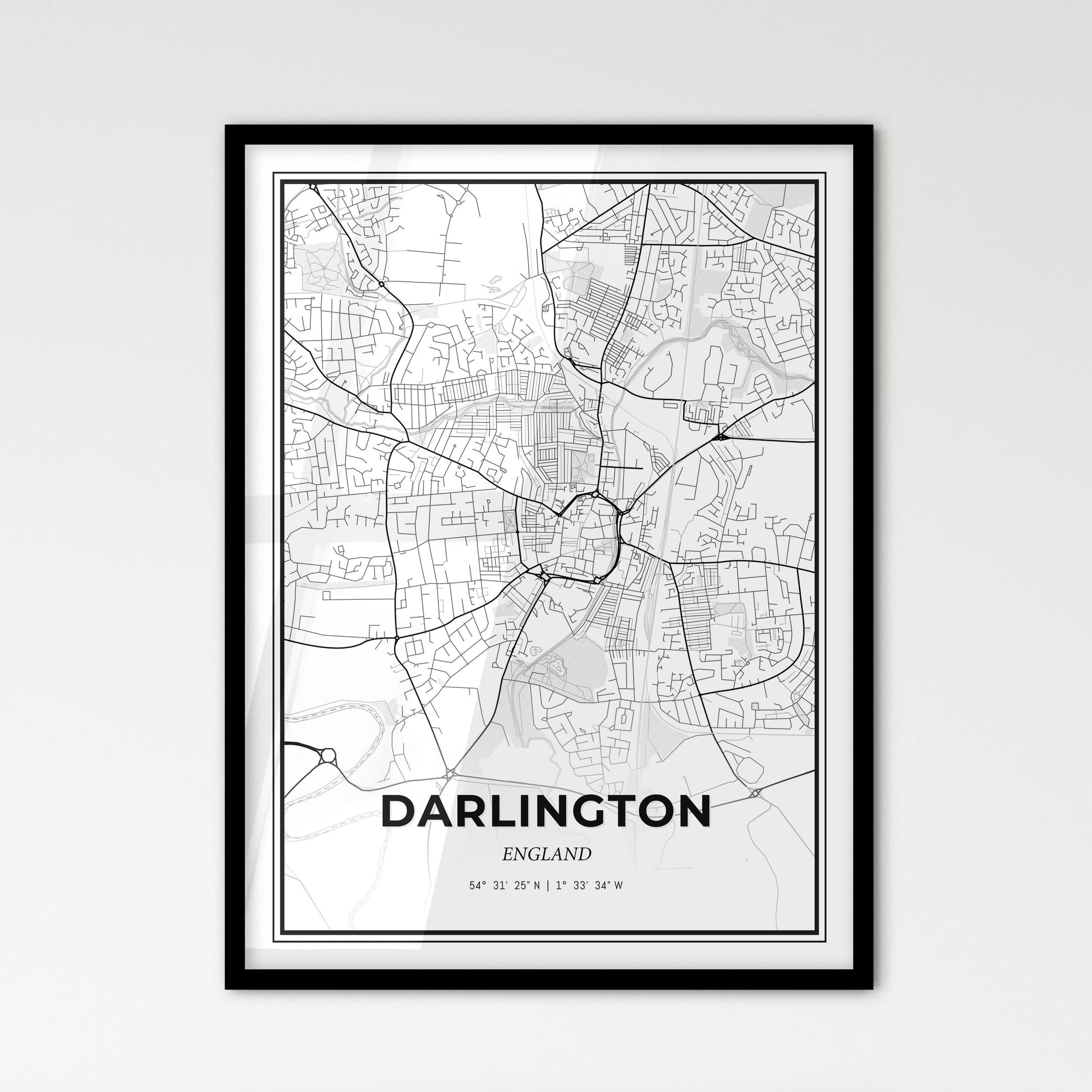 Darlington England - Scandinavian Style City Map for Modern Home Decor