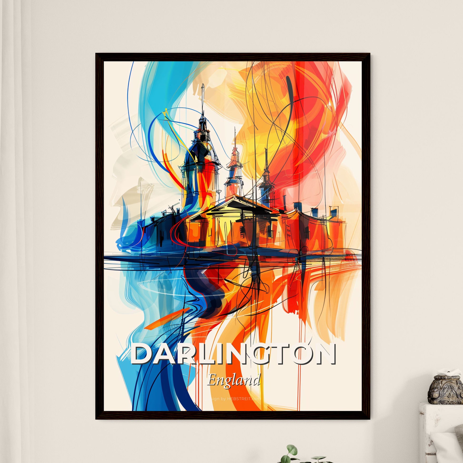 Vibrant Darlington, England - A Painting Of A Building With Colorful Swirls