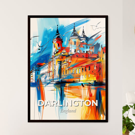 Vibrant Darlington, England - A Painting Of A Building With A Body Of Water