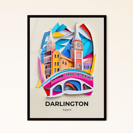 Vivid Darlington, England - a paper cut of a city with a clock tower