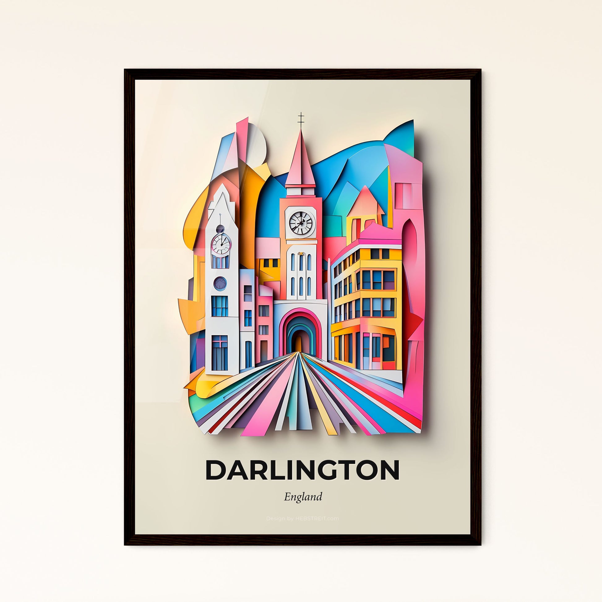 Vivid Darlington, England - a colorful city with a clock on the top of it