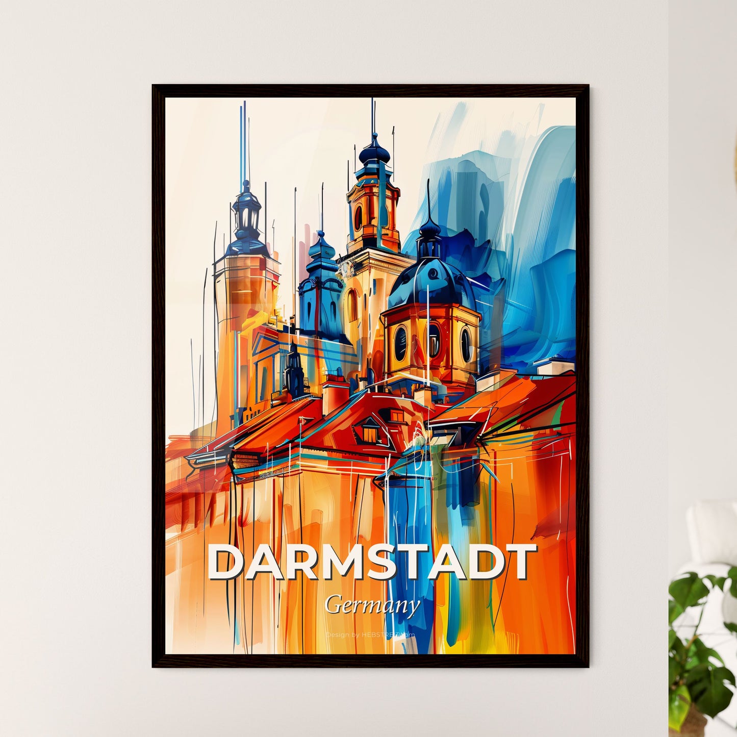 Vibrant Darmstadt, Germany - A Painting Of A Building With Towers