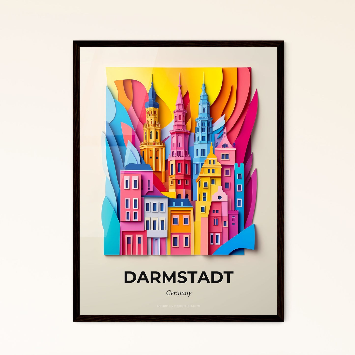 Vivid Darmstadt, Germany - a colorful city with a clock tower on top of it