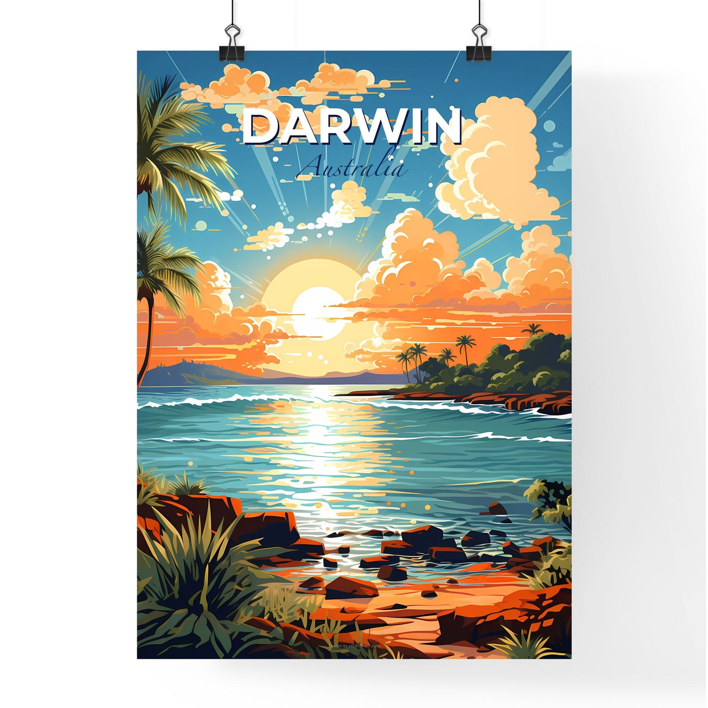 Vibrant Tropical Sunset Artwork Depicting Darwin Australia Skyline Default Title