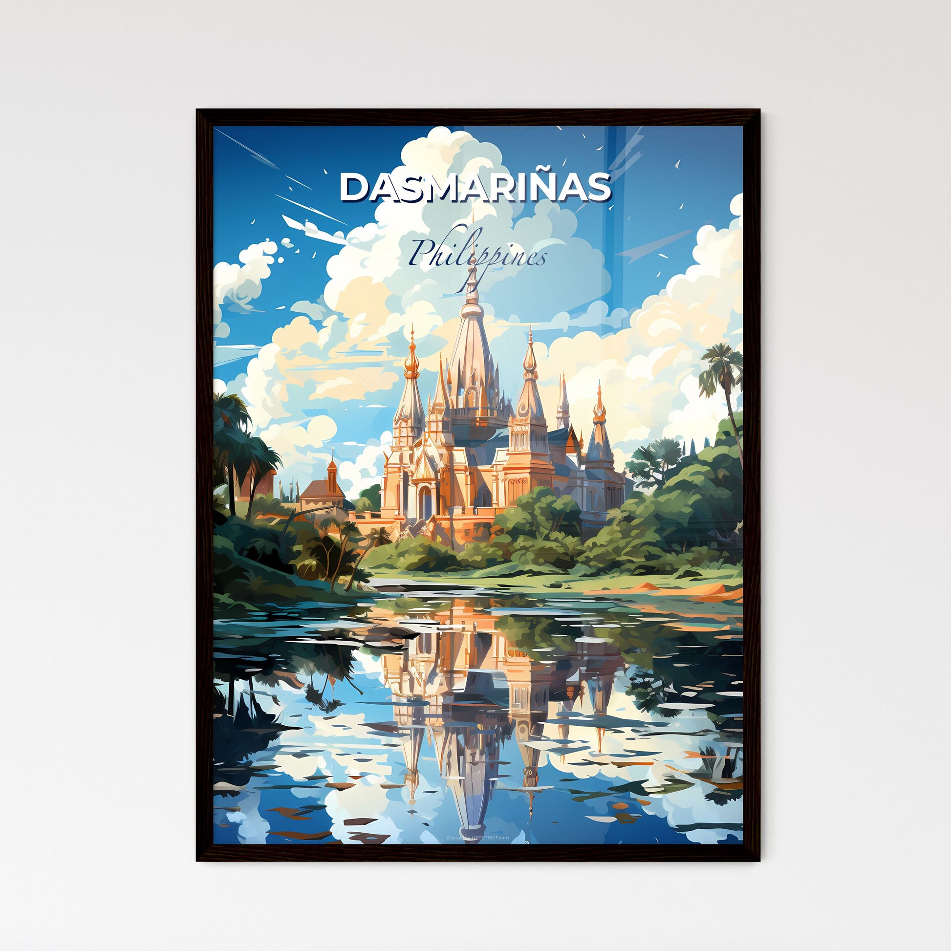 Painting of Dasmariñas Philippines Skyline with Castle, Trees, and Water Default Title