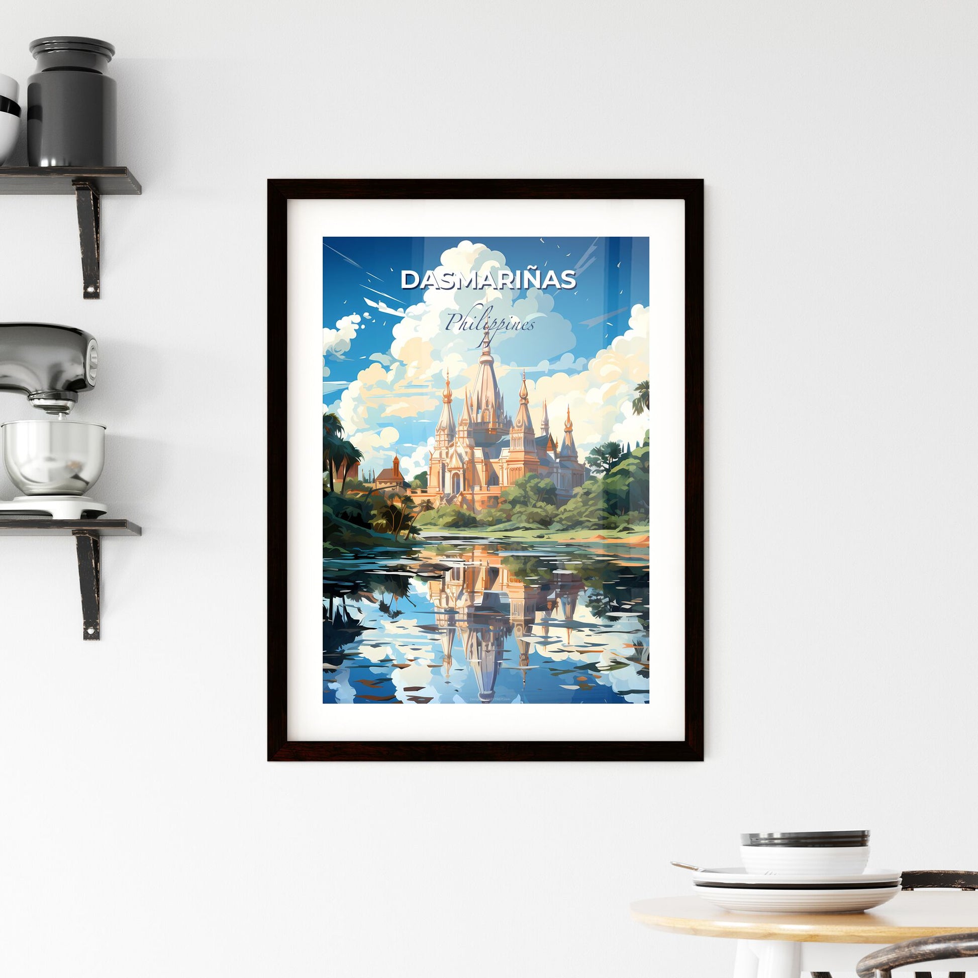 Painting of Dasmariñas Philippines Skyline with Castle, Trees, and Water Default Title