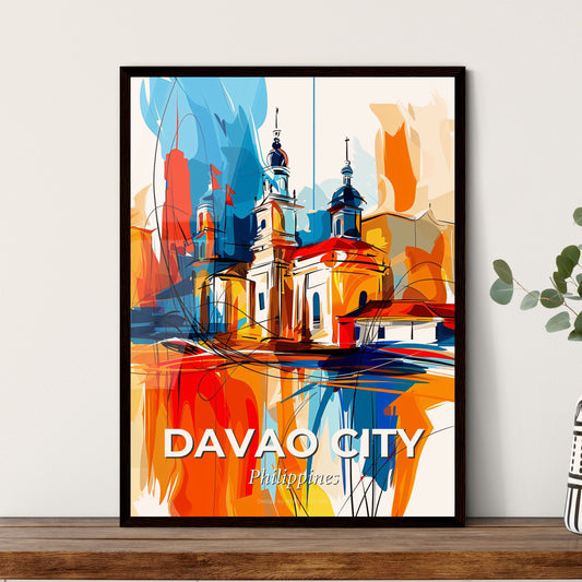 Vibrant Davao City, Philippines - A Painting Of A Building With Towers And A Colorful Background