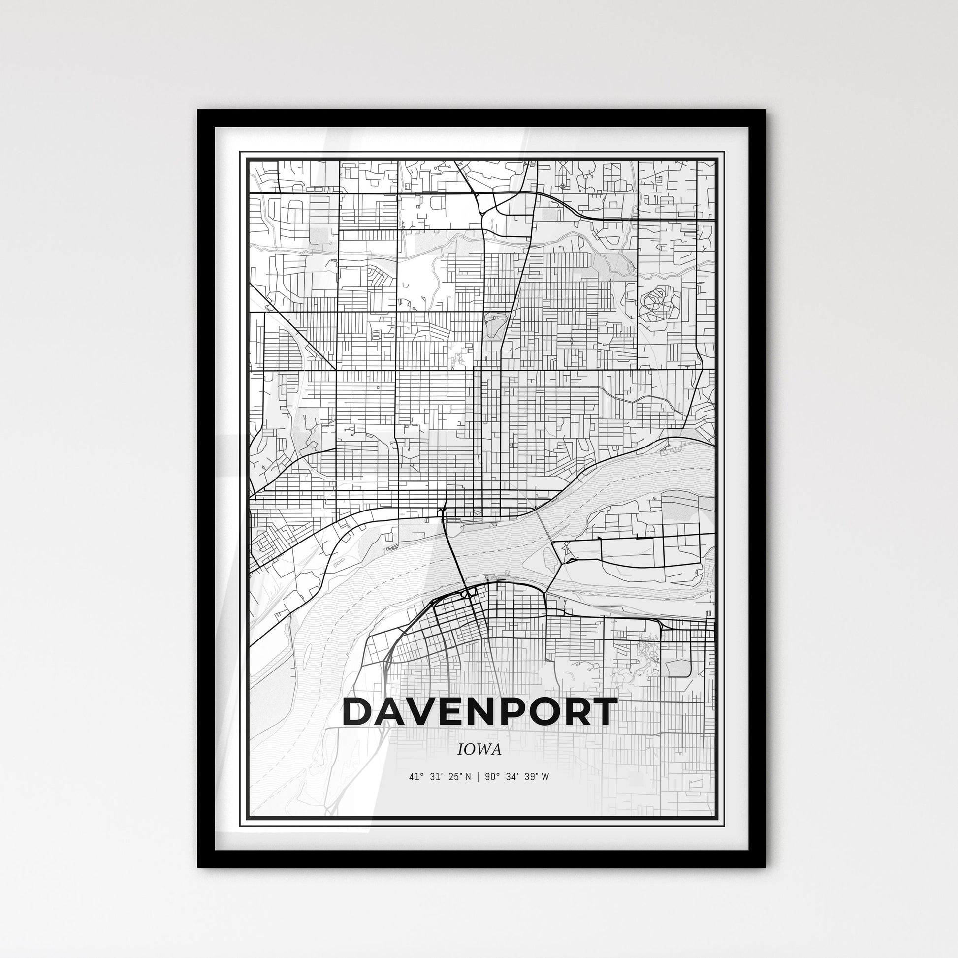 Davenport Iowa - Scandinavian Style City Map for Modern Home Decor