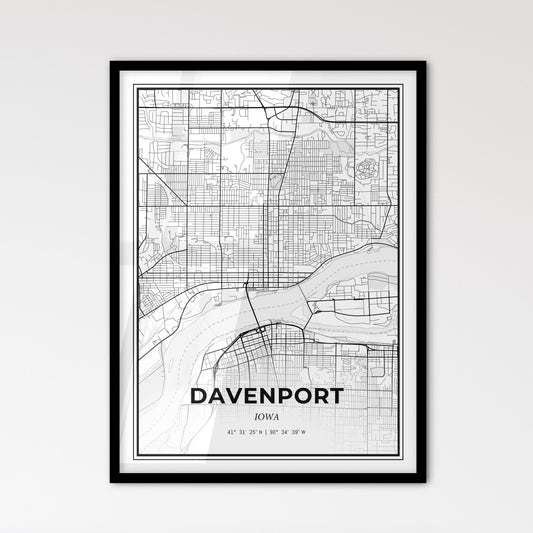 Davenport Iowa - Scandinavian Style City Map for Modern Home Decor