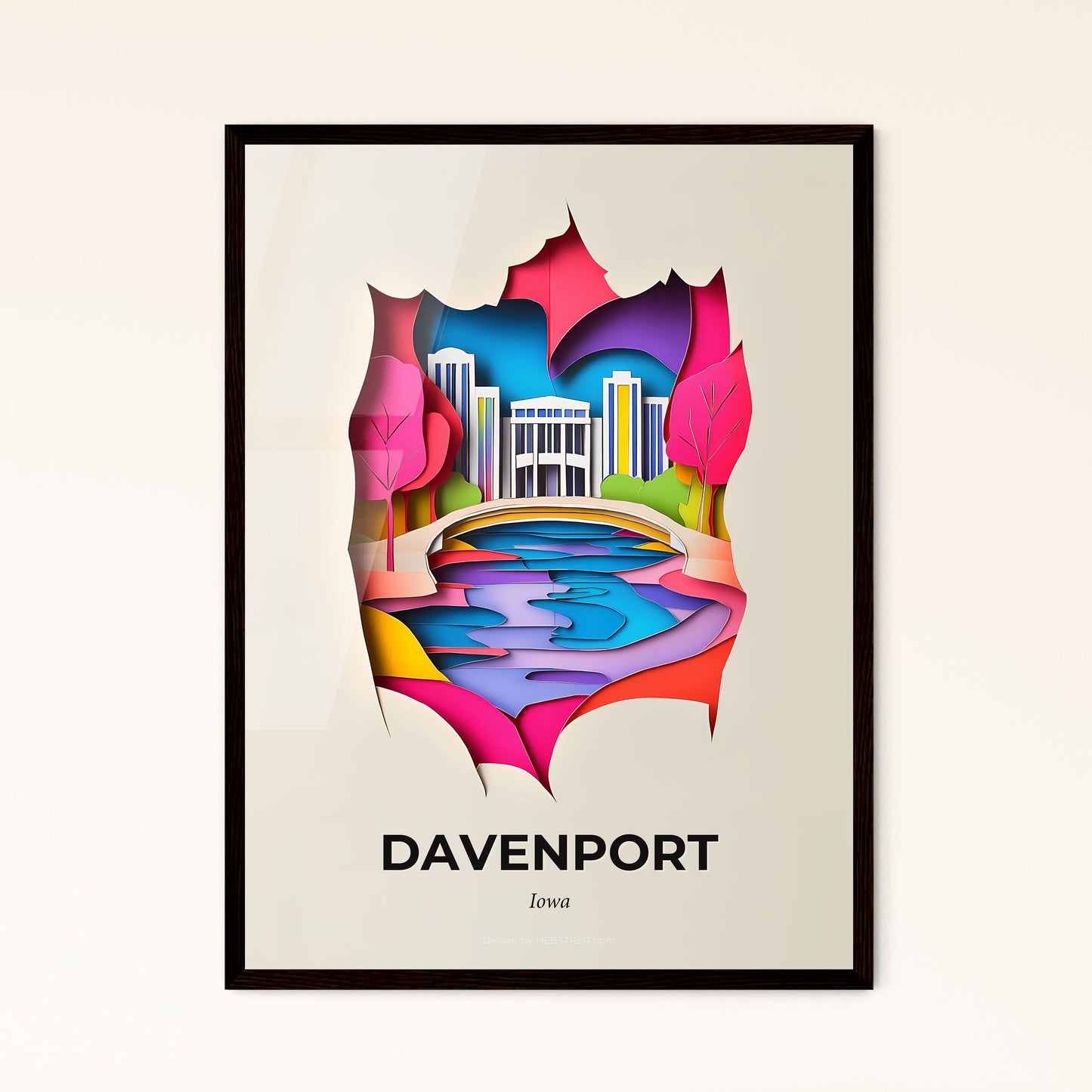 Vivid Davenport, Iowa - a paper cut of a city with a river