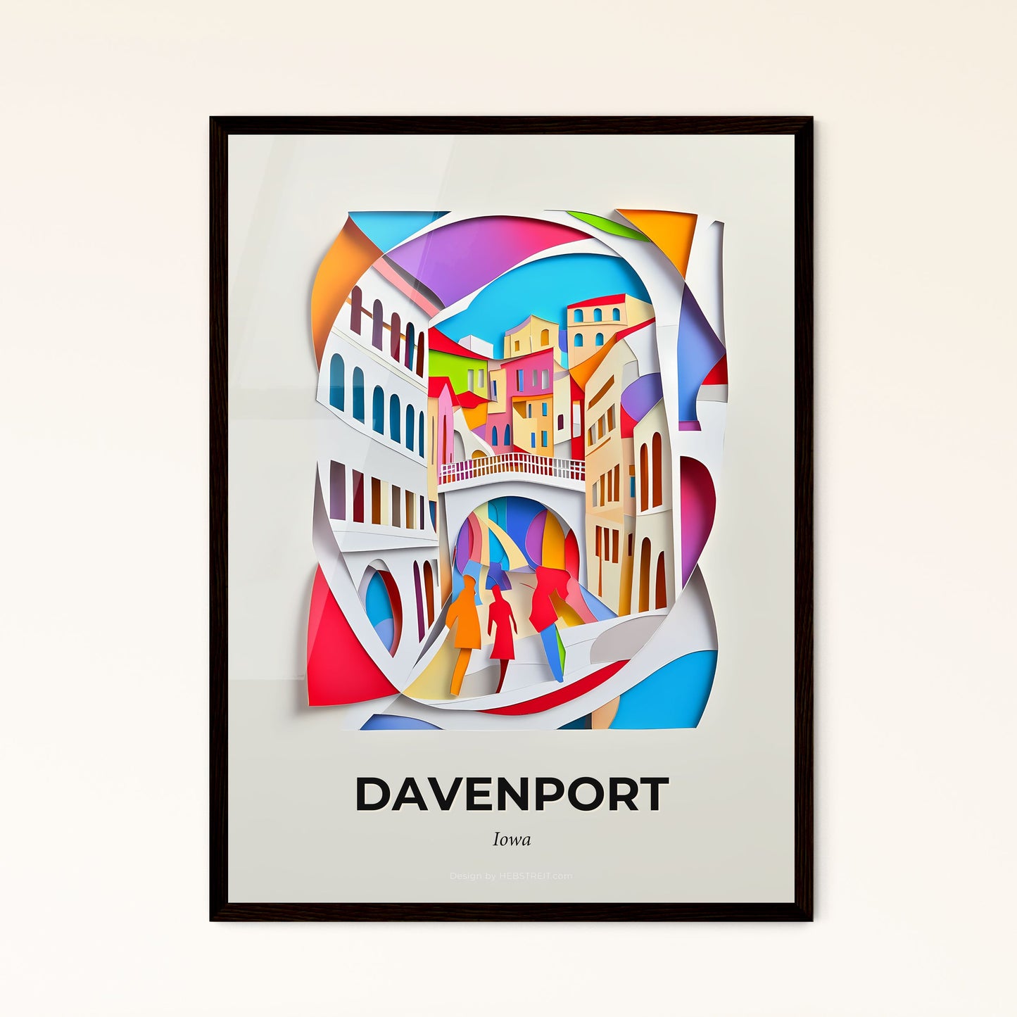 Vivid Davenport, Iowa - a paper cut of a city with people walking