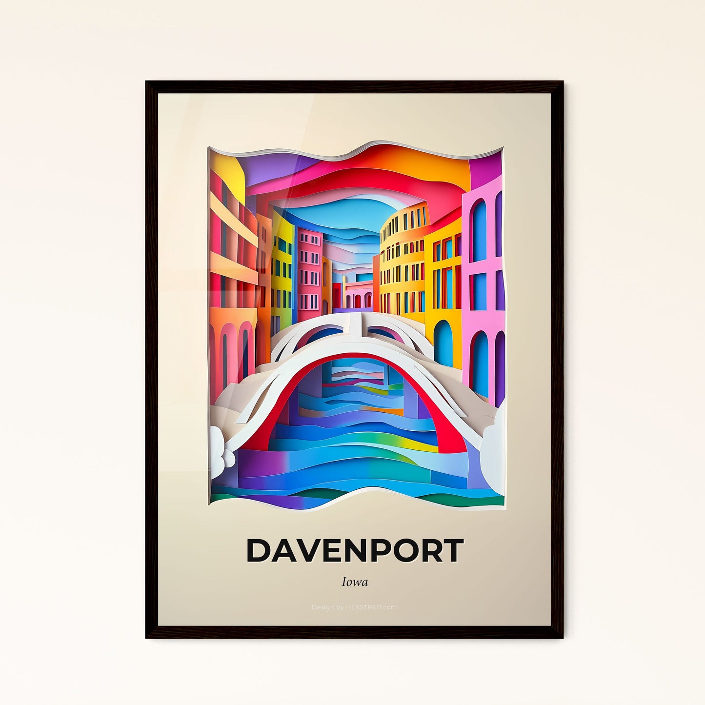 Vivid Davenport, Iowa - a paper cut of a bridge over a river