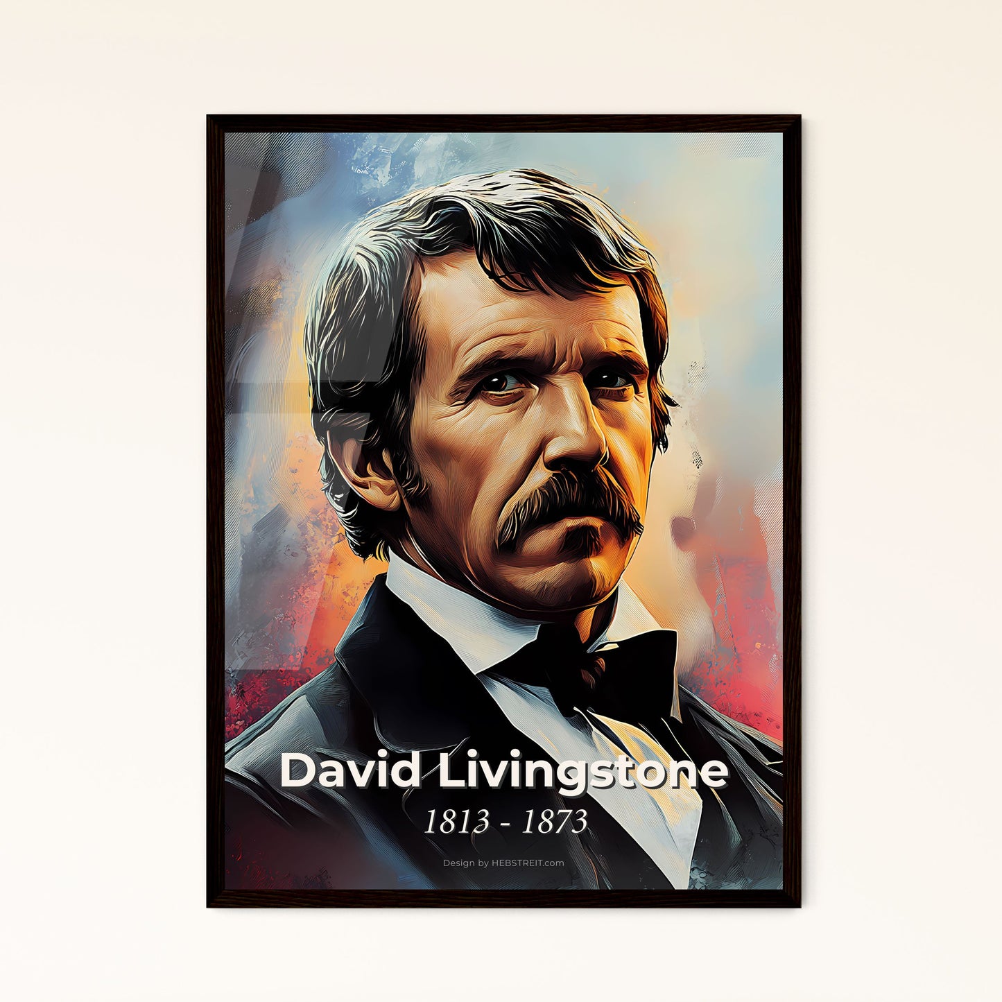 Portrait of David Livingstone, 1813 - 1873. Impressionistic painting of a man with a mustache.