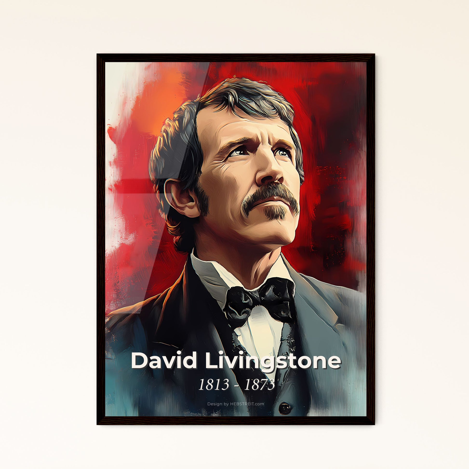 Portrait of David Livingstone, 1813 - 1873. Impressionistic painting of a man with a mustache and a bow tie.