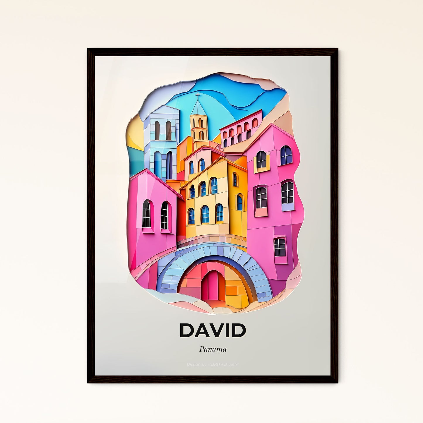 Vivid David, Panama - a paper cut of a colorful city with a bridge