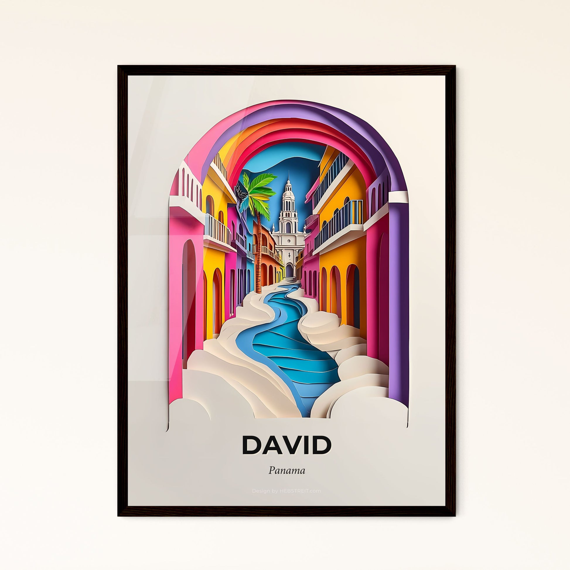 Vivid David, Panama - a paper cut of a colorful city with a river