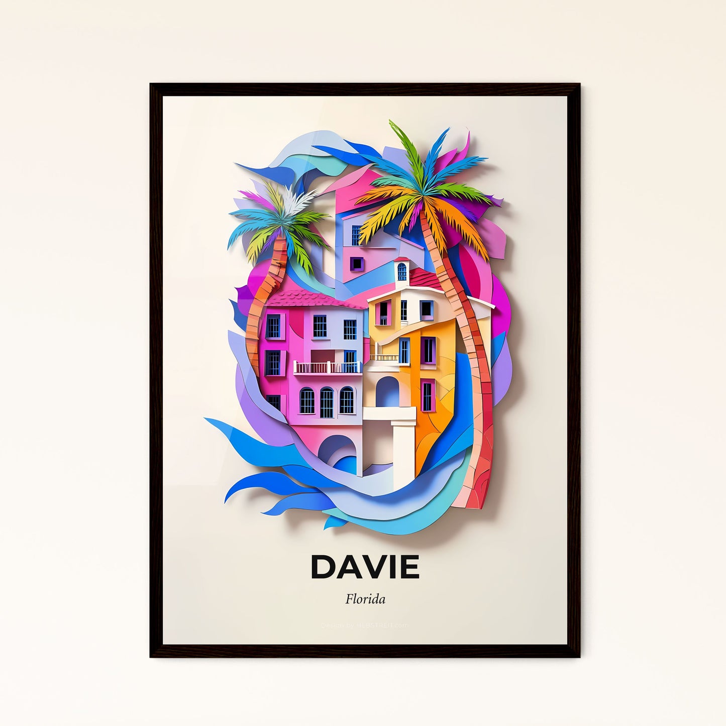 Vivid Davie, Florida - a colorful paper cut of a beach house