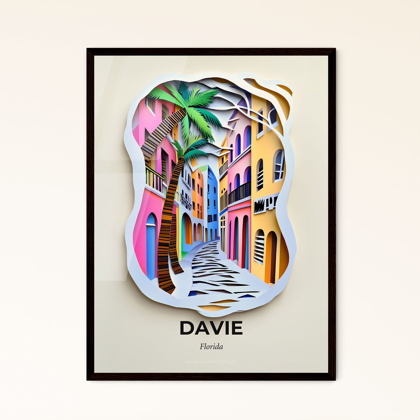 Vivid Davie, Florida - a paper cut of a street with a palm tree