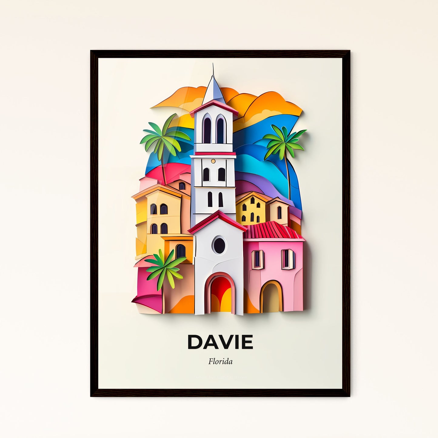 Vivid Davie, Florida - a paper cut of a church with palm trees