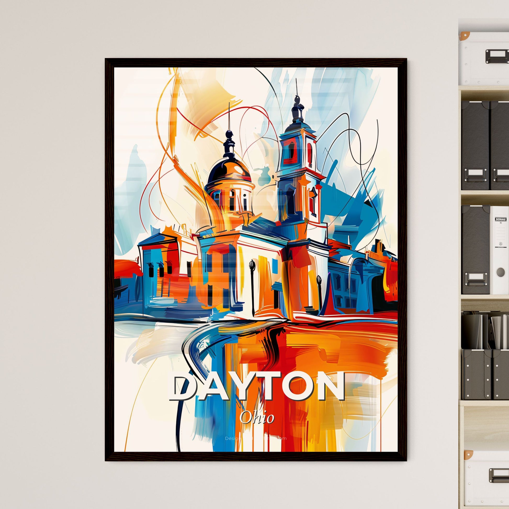 Vibrant Dayton, Ohio - A Painting Of A Building With A Tower